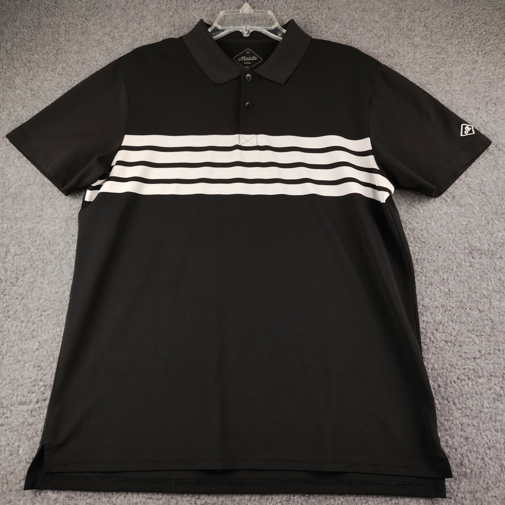 Maide Bonobos Golf Polo Shirt Mens Large Black White Striped Performance SS